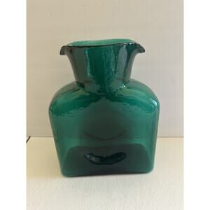 Emerald Green Glass Blenko Double Spout Carafe Water Bottle Pitcher 8”